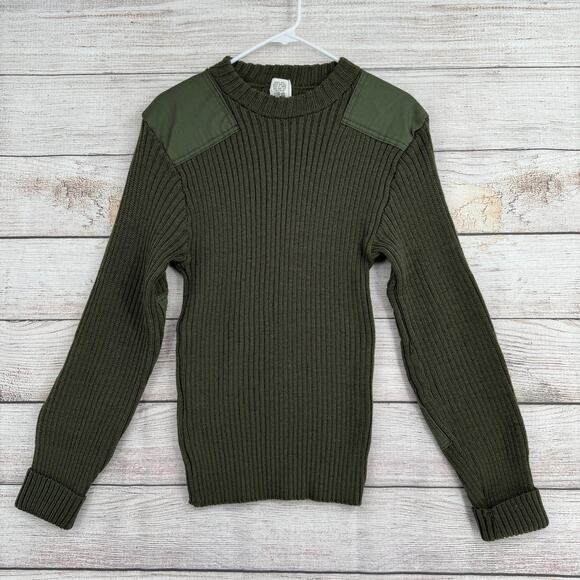 Vintage SEBO Knitwear Army Wool Commando Military Sweater Mens 40 Green Rib Knit - Picture 1 of 12